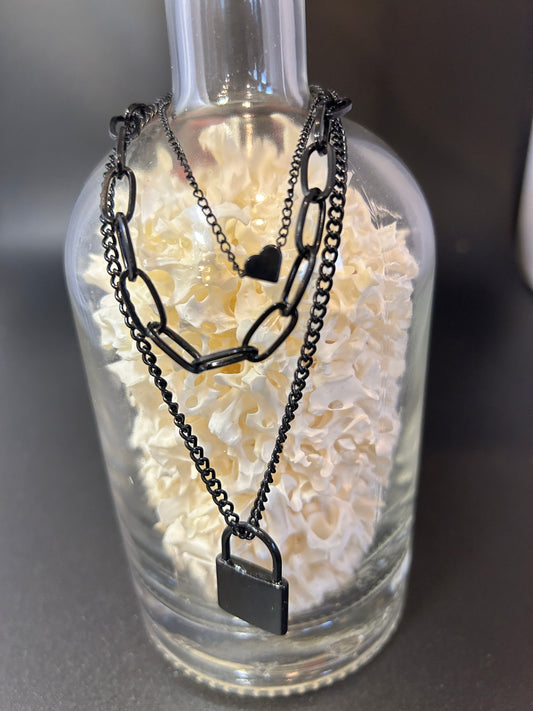 Black Heart & Lock Chain